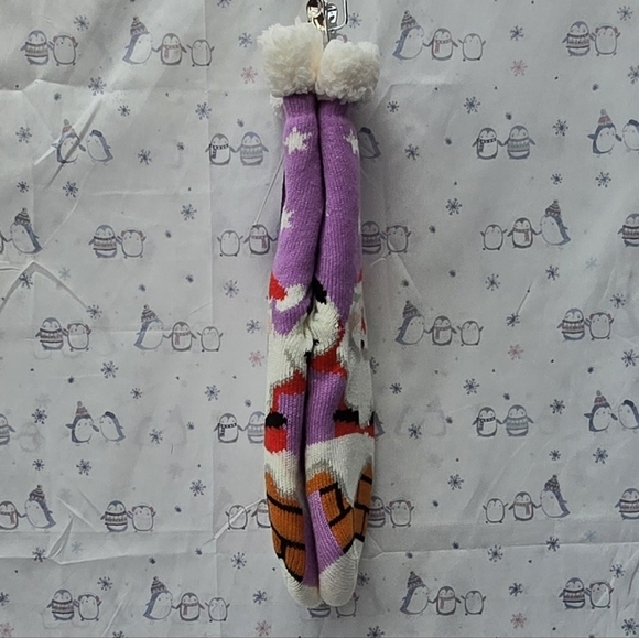 Santa Claus Coming Down A Chimney. Sherpa Lined Socks - Picture 4 of 5